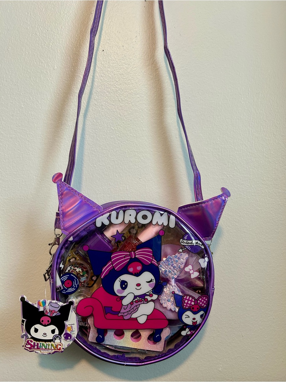 Hello Kitty Kuromi Purple Holographic Round Crossbody Bag